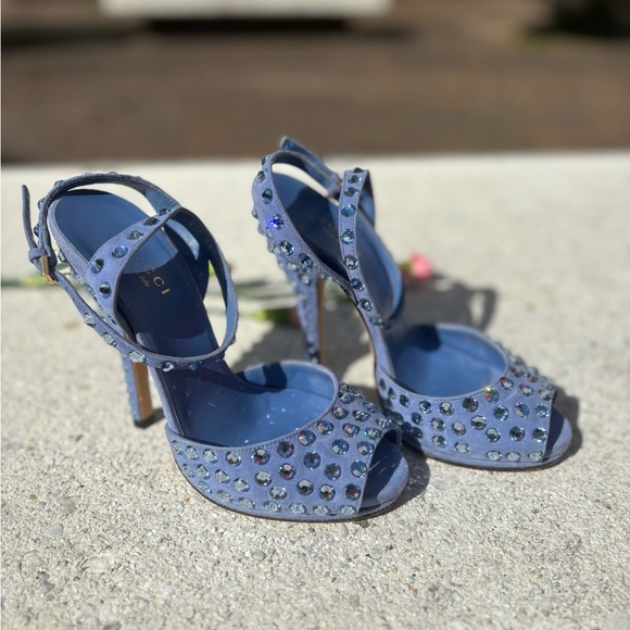 Gucci Swarovski Rhinestone Crystal Stiletto Heels Sandals Sz IT 35 - Picture 2 of 11